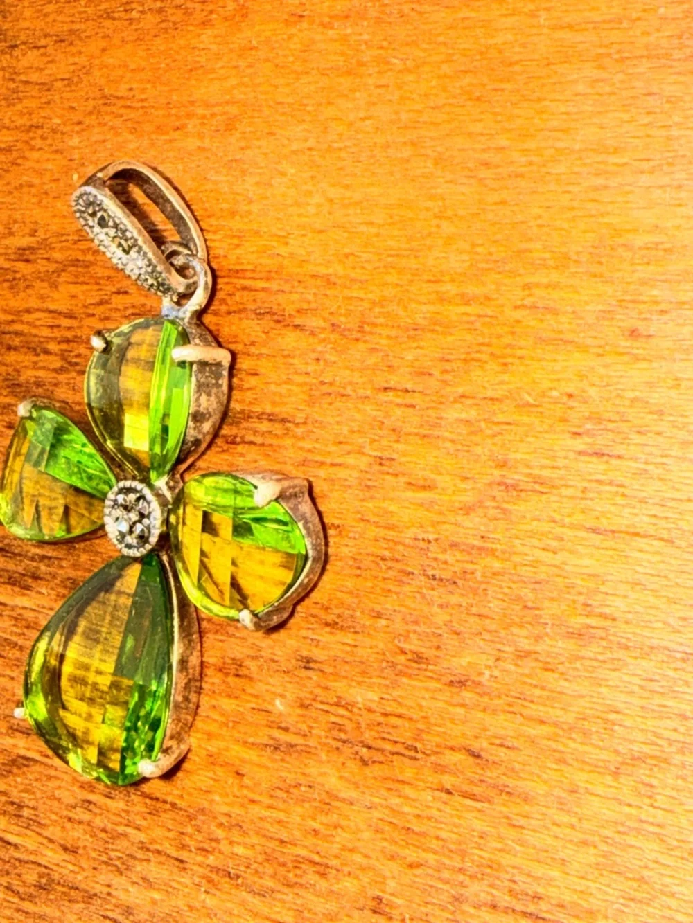 Vintage Sterling Silver Peridot & Marcasite Cross Pendant - 1.67 inch
